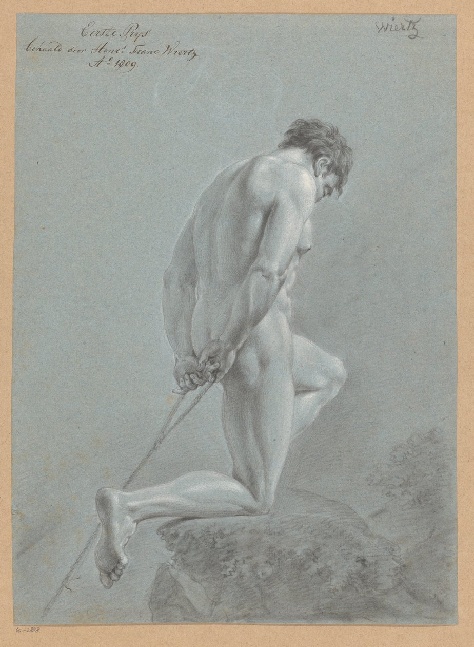 Nu masculin agenouillé, vu de côté (1er prix 1809) - Henricus Franciscus Wiertz