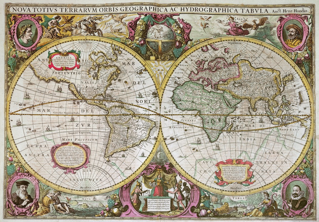 Nouvelle carte terrestre et maritime de la Terre entière, 1630 - Henricus Hondius II