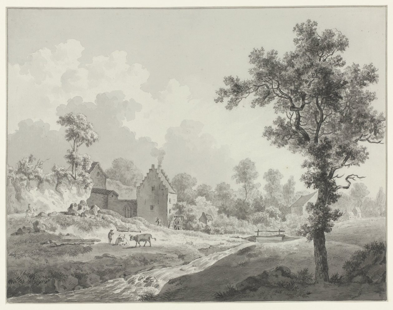 Paysage avec un moulin à eau sur un ruisseau - Henricus Josephus Antonissen