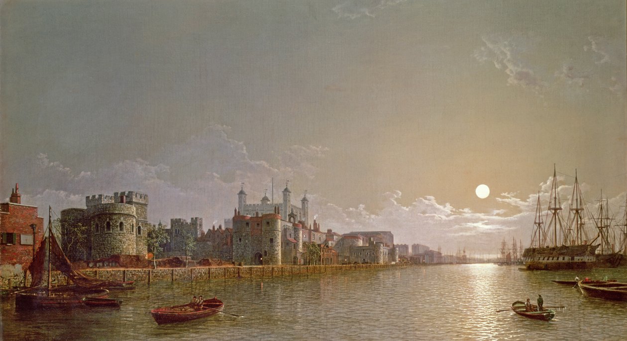 La Tamise au clair de lune avec la porte des traîtres et la tour de Londres - Henry Pether