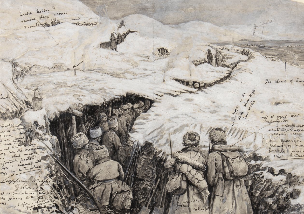 Galicie, troupes russes dans les collines enneigées, 13 mars 1916 - Henry Charles Seppings Wright