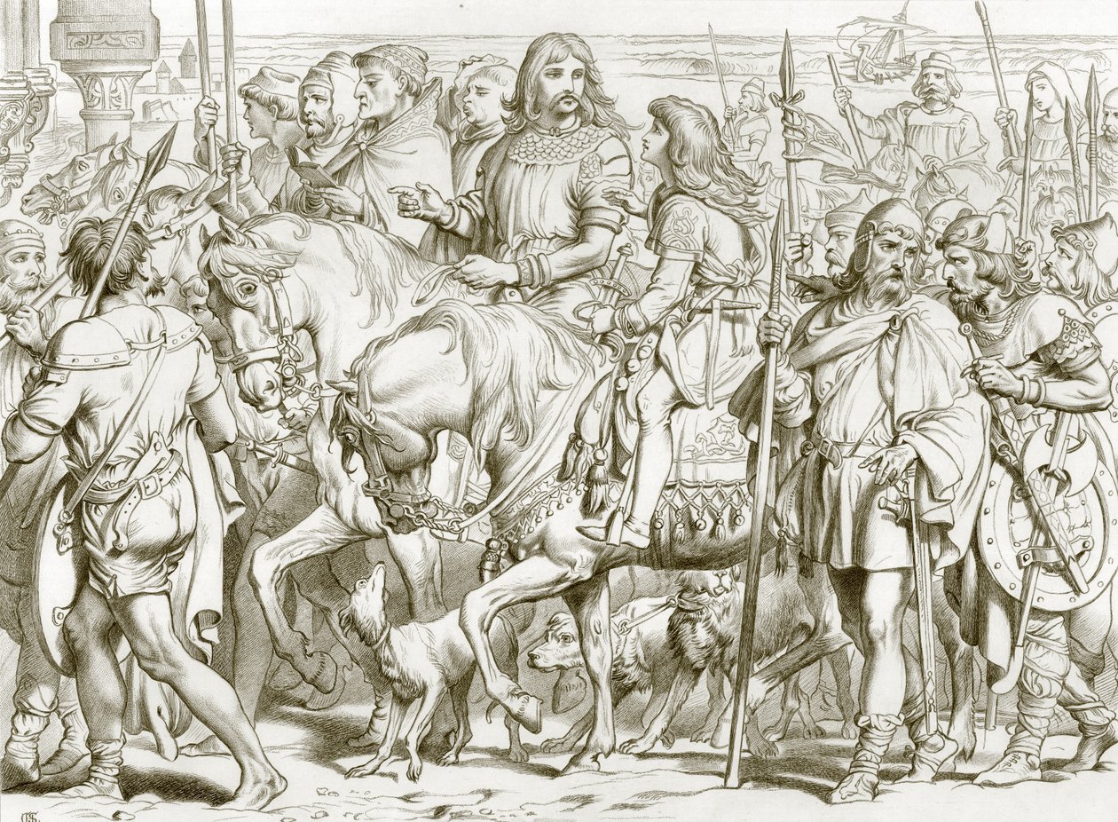 Hereward entre dans la forteresse consacrée de St Bertin (gravure) - Henry Courtney (after) Selous