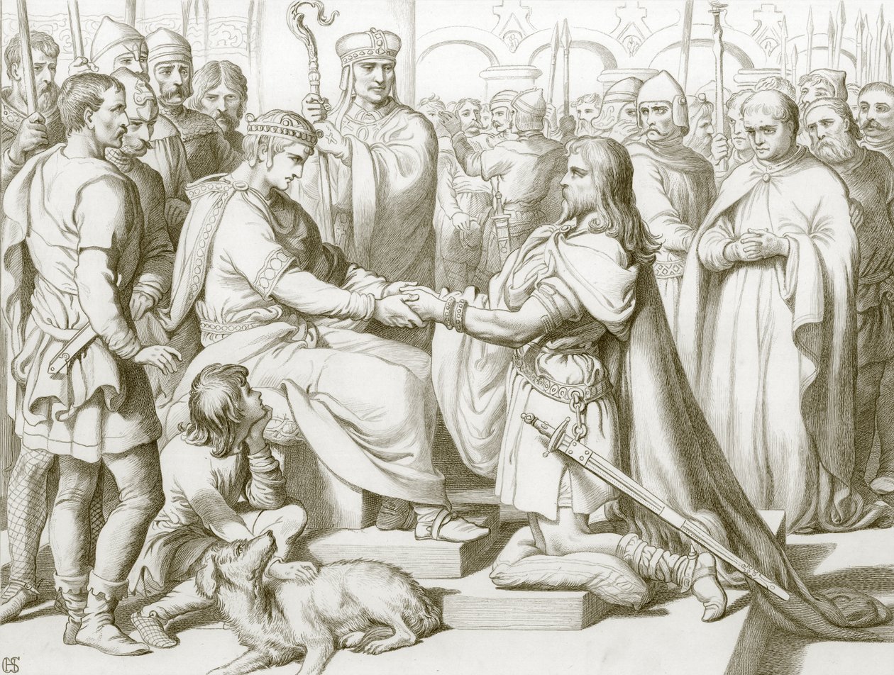 Comment Hereward est entré chez le roi (gravure) - Henry Courtney (after) Selous