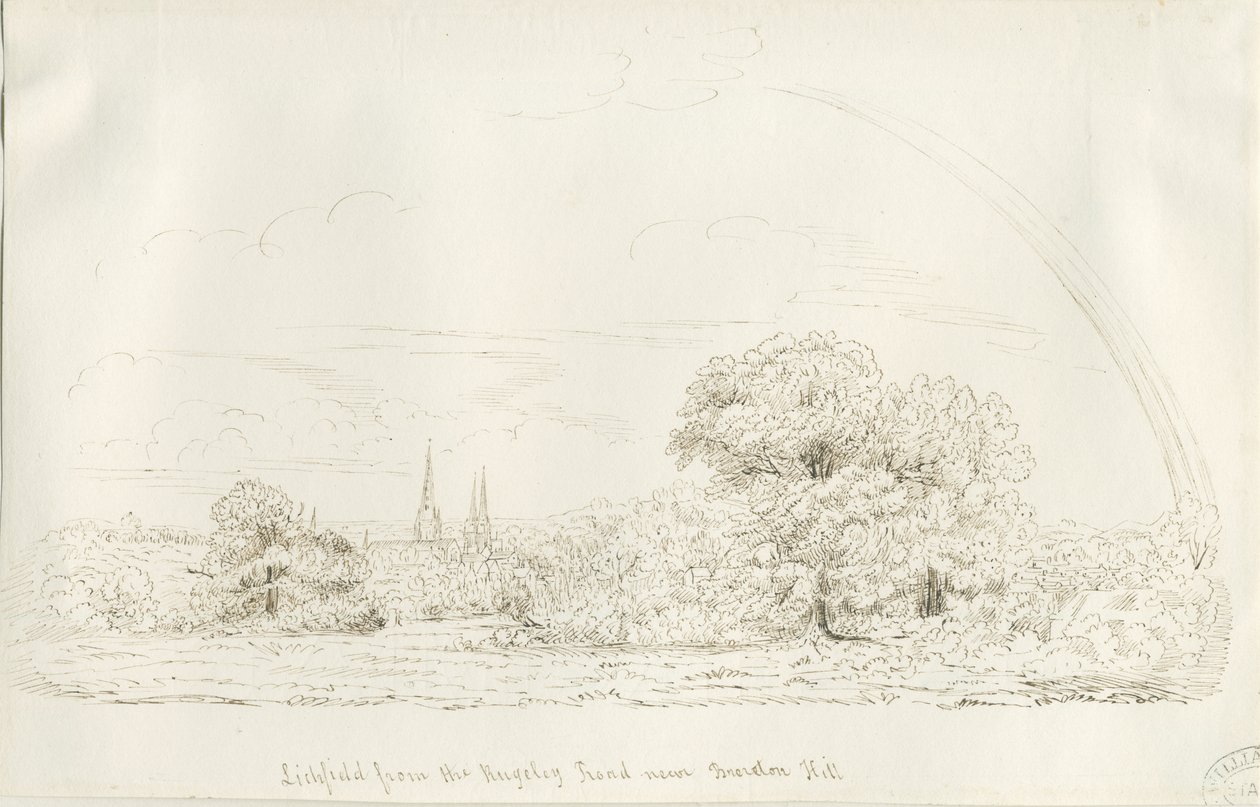 Lichfield - Vue nord (lointaine) : dessin à la plume, nd [1788-1855] - Henry Curzon Allport