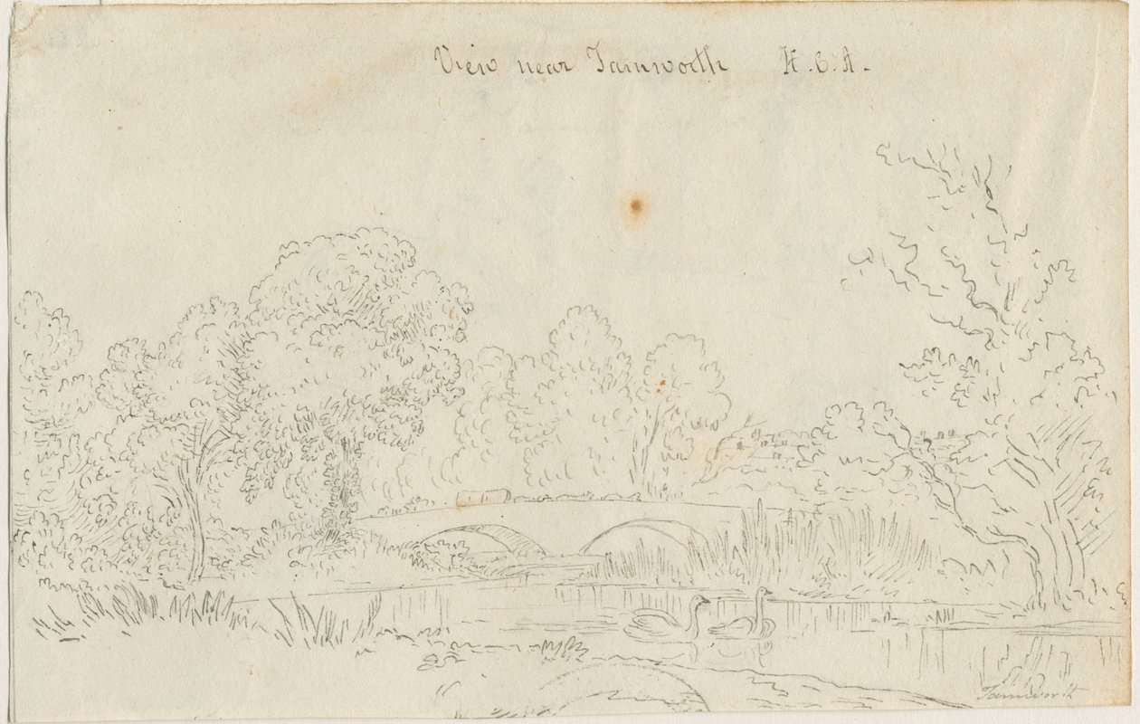 Tamworth - Pont: dessin à la plume, nd [1788-1855] - Henry Curzon Allport