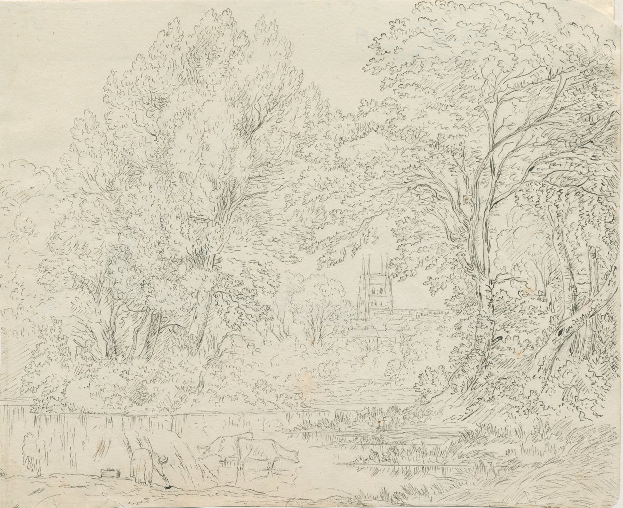 Tamworth - Vue rurale : dessin à la plume et à l