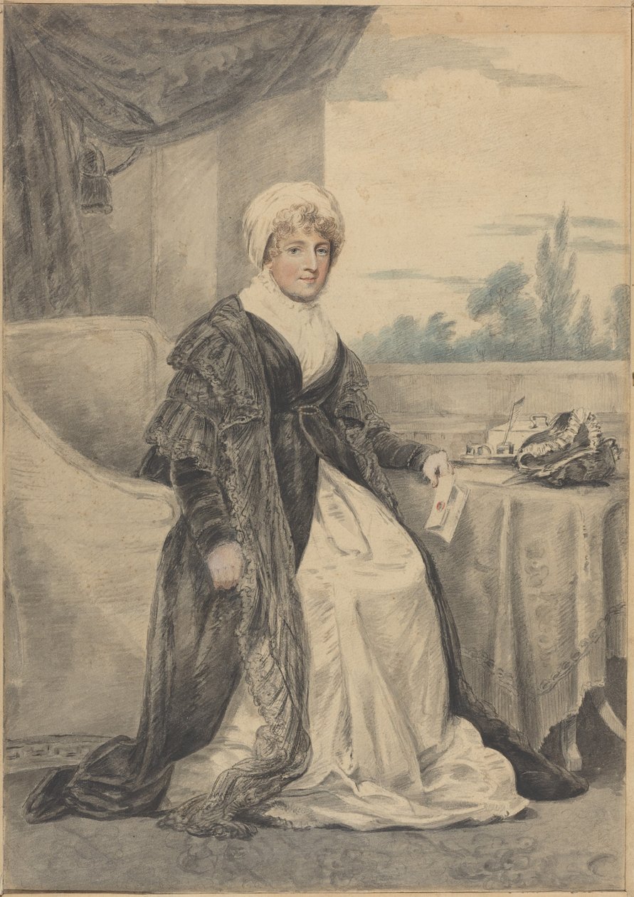 Femme assise à une table, tenant une lettre - Henry Edridge