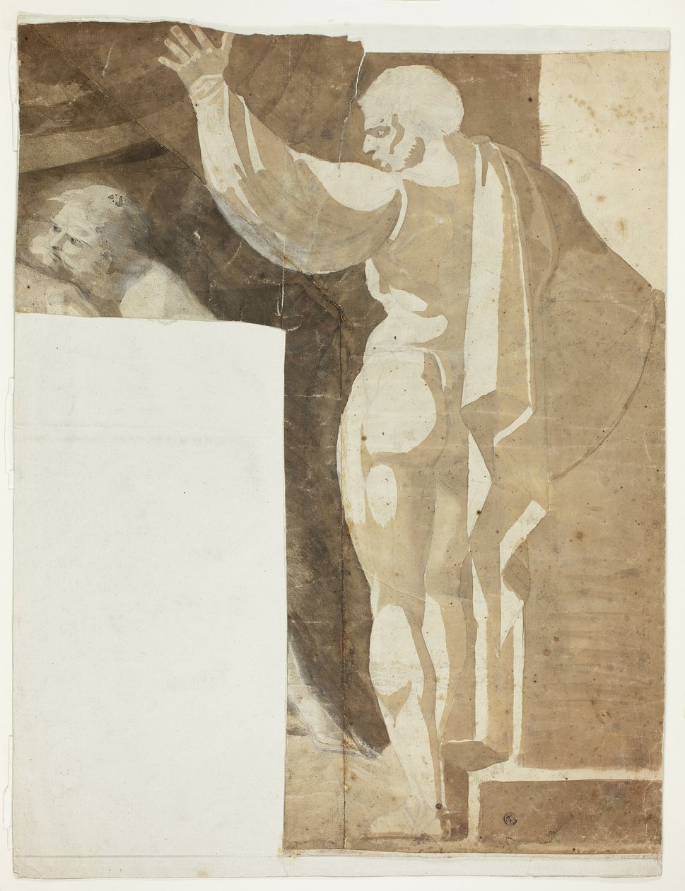 Figure masculine avec bras gauche levé vue de dos, et fragment de vieil homme - Johann Heinrich Füssli