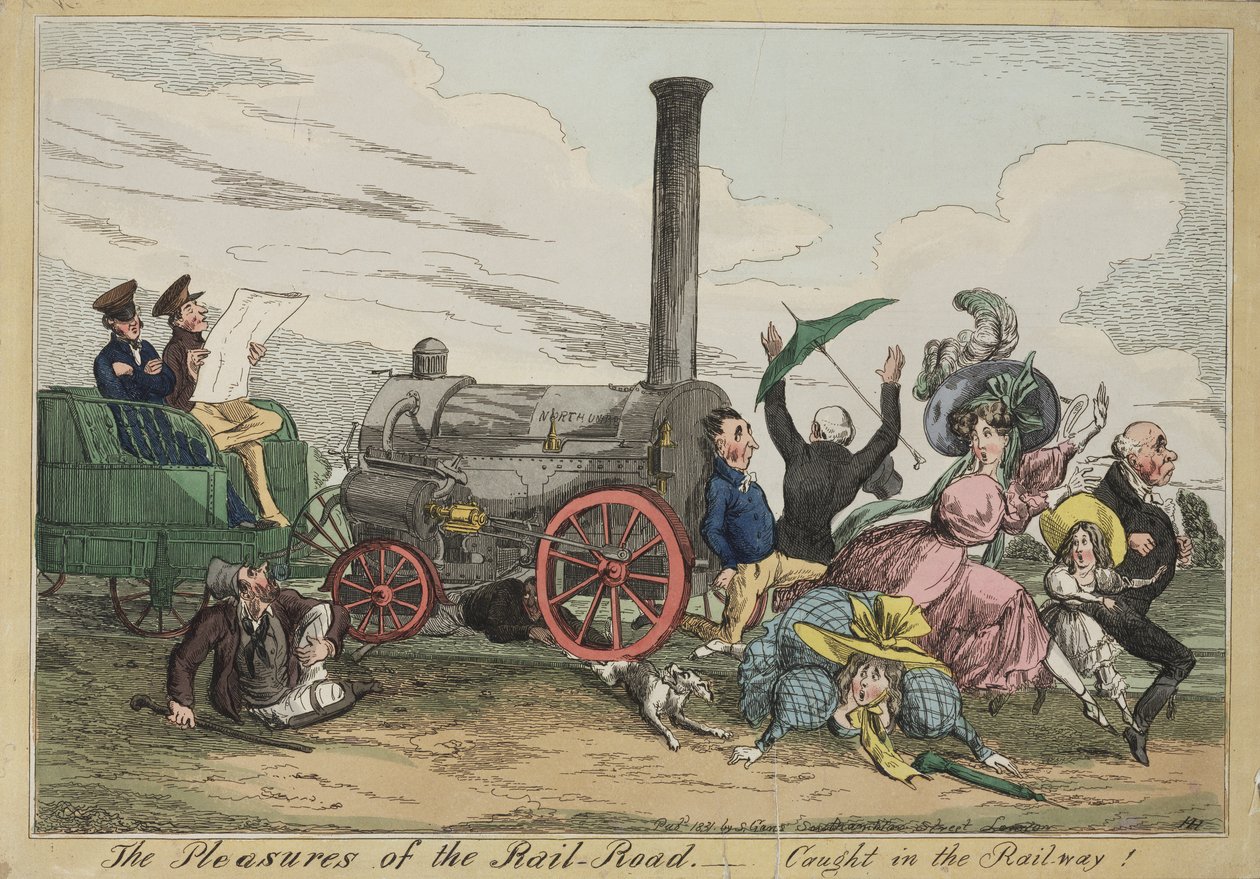 Les plaisirs du chemin de fer - Pris dans le chemin de fer!, vers 1840 - Henry Heath