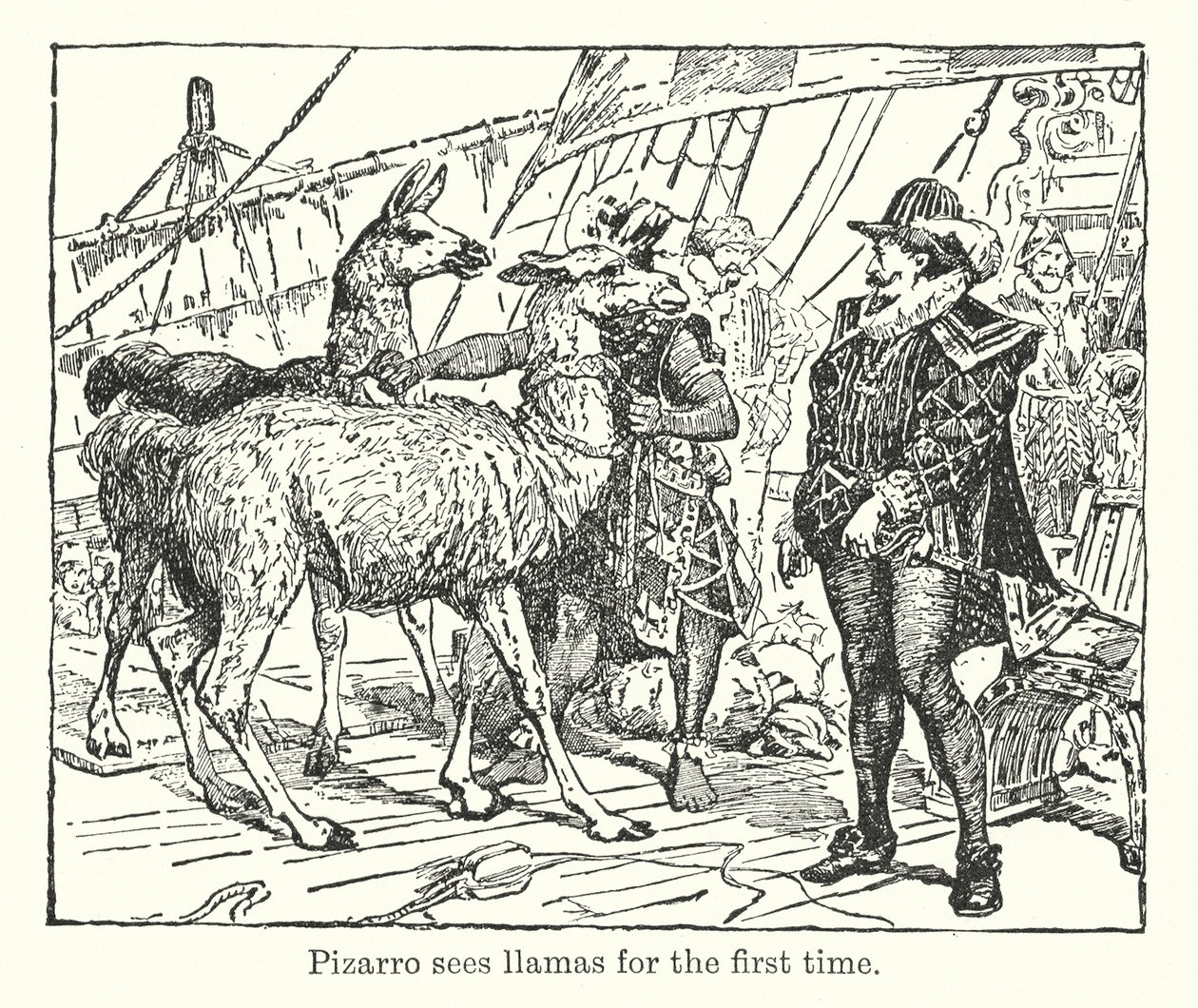 Pizarro voit des lamas pour la première fois (litho) - Henry Justice Ford