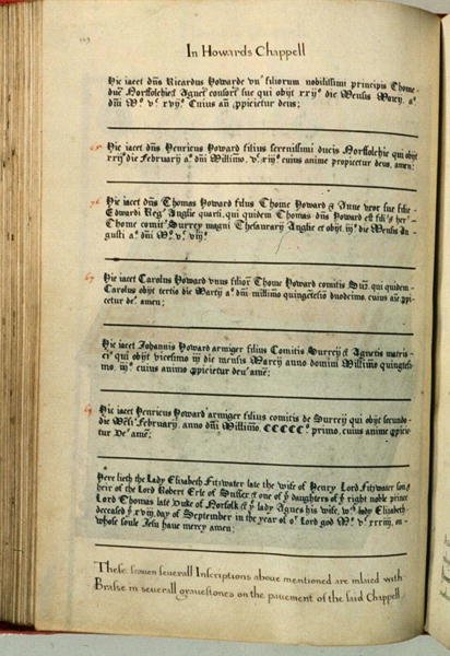 Inscriptions de la chapelle des Howard, église paroissiale de Lambeth - Henry Lilly