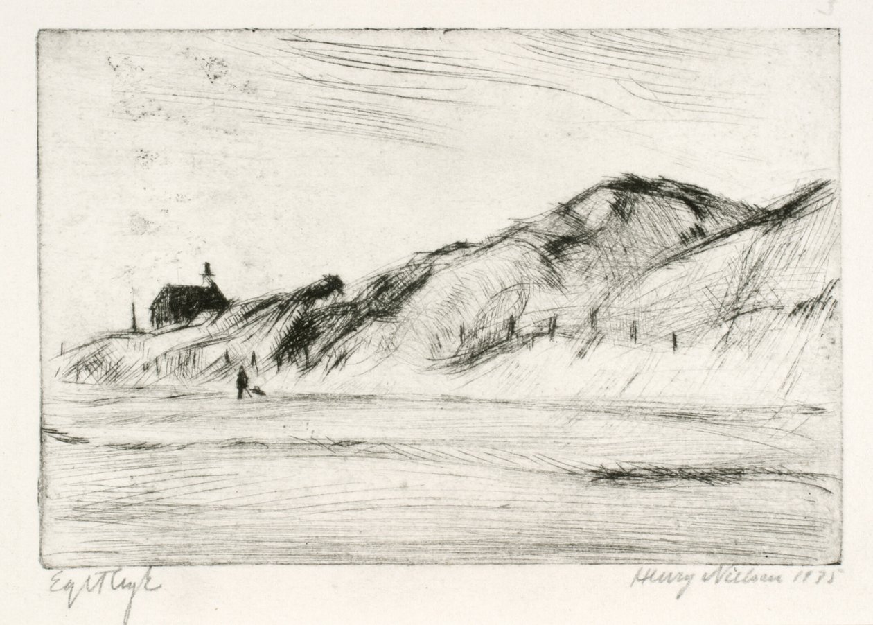 Paysage de dunes avec maison et personne - Henry Nielsen