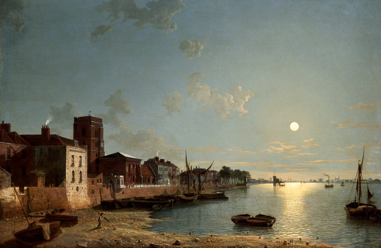 Cheyne Walk à Chelsea, au clair de lune, vers 1850 - Henry Pether