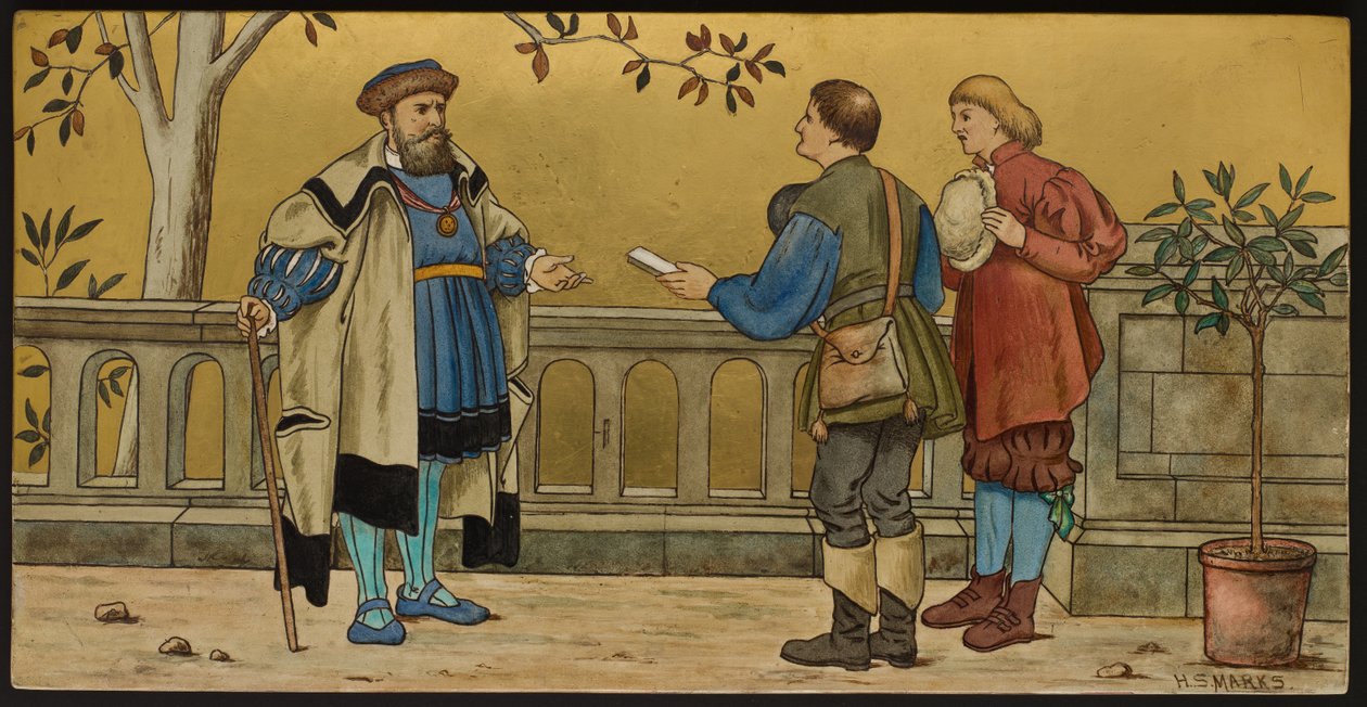 La Justice, plaque illustrant une illustration des Sept Âges de Shakespeare - Henry Stacey after Marks