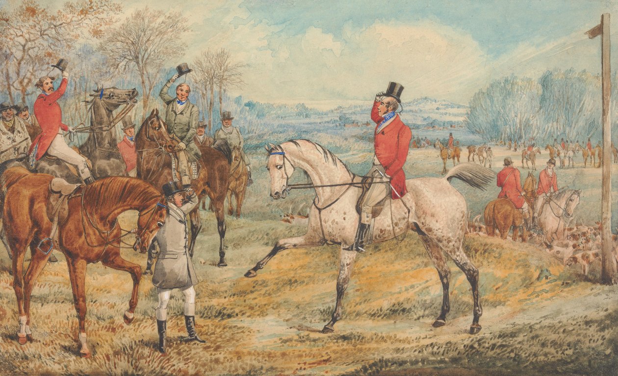 Illustration pour « The Analysis of the Hunting Field » de R. S. Surtees : le rendez-vous : « Avec des visages radieux et des cœurs joyeux » - Henry Thomas Alken