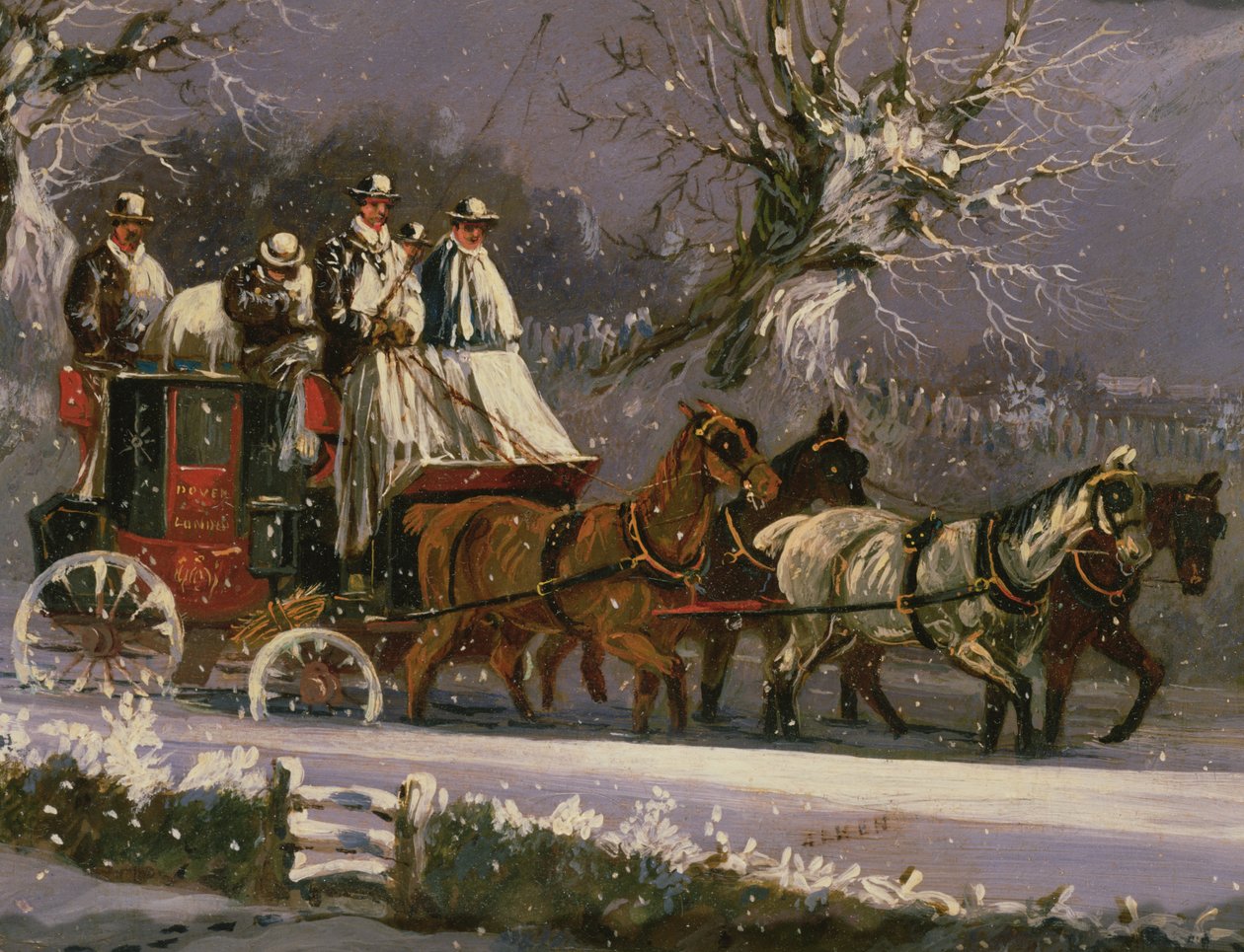 Diligence de Londres à Douvres dans la neige - Henry Thomas Alken