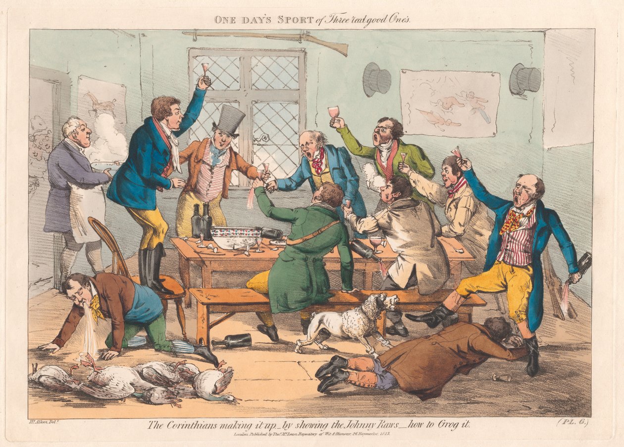 Ensemble de six avec couverture imprimée et page de titre : Chasse, ou une journée de sport de trois vrais bons gaillards - Henry Thomas Alken