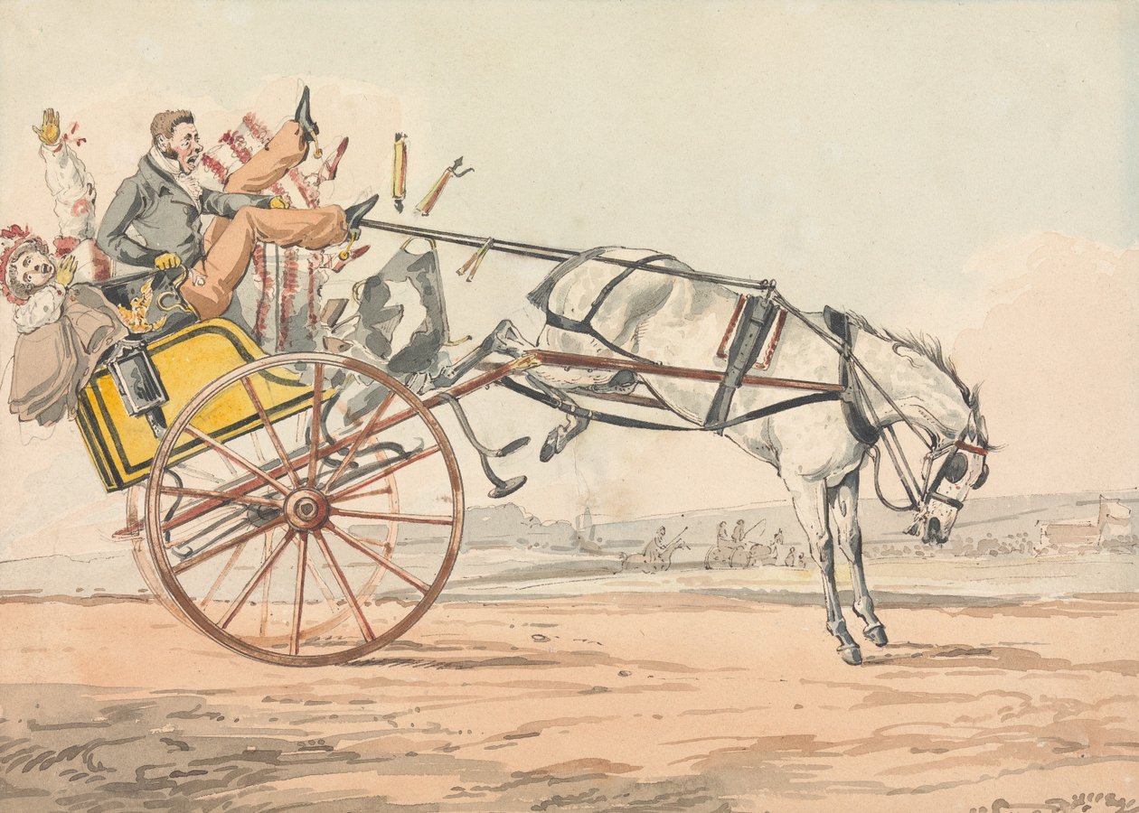 « Découvertes sportives, ou les misères de la conduite... » Vous découvrez que les rênes sont sous sa queue - Henry Thomas Alken