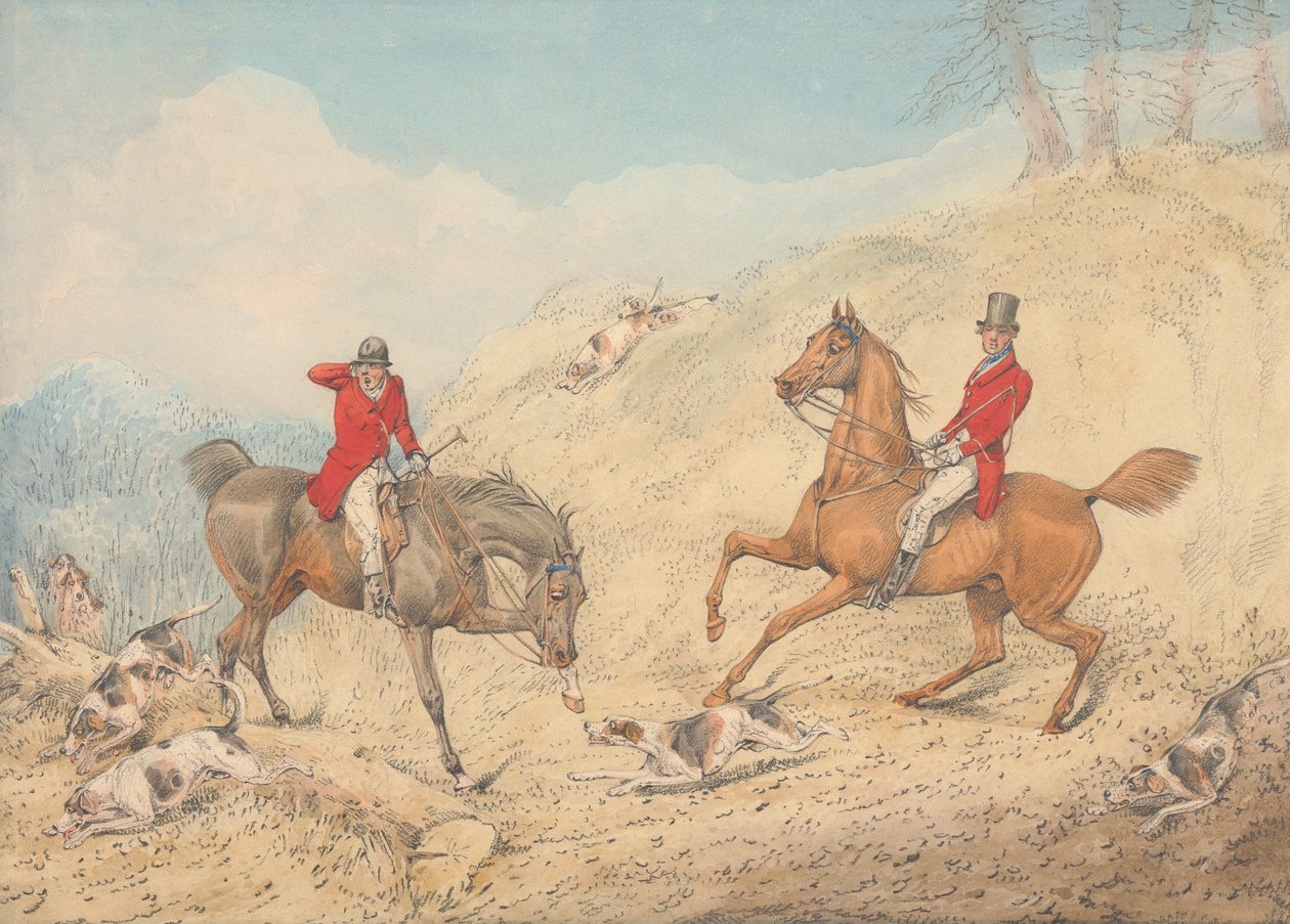 Le chasseur et un cavalier encourageant les chiens de chasse - Henry Thomas Alken