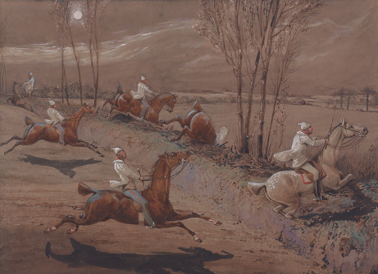 Les cavaliers nocturnes de Nacton : Hourra ! En avant ! Le grand champ près de Biles Corner - Henry Thomas Alken