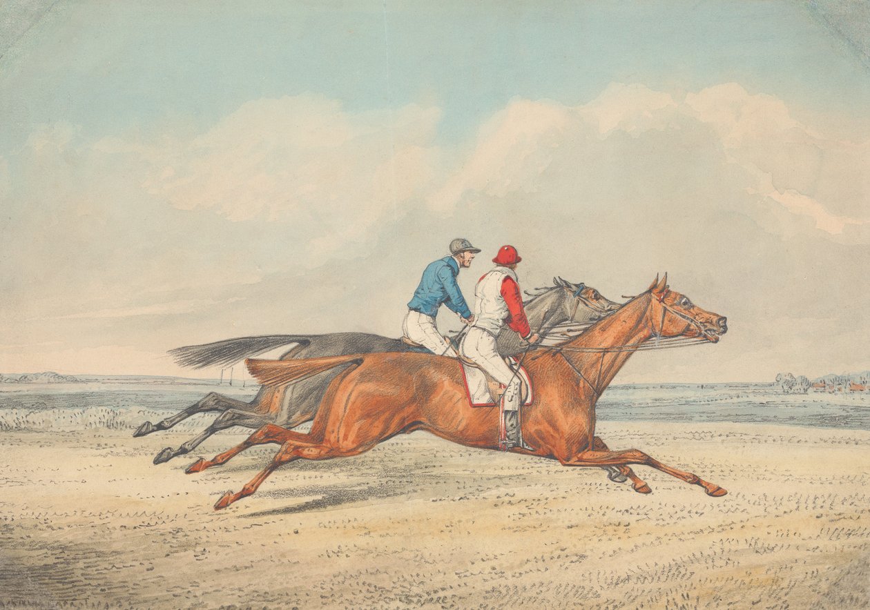 Deux jockeys galopant côte à côte vers la droite - Henry Thomas Alken