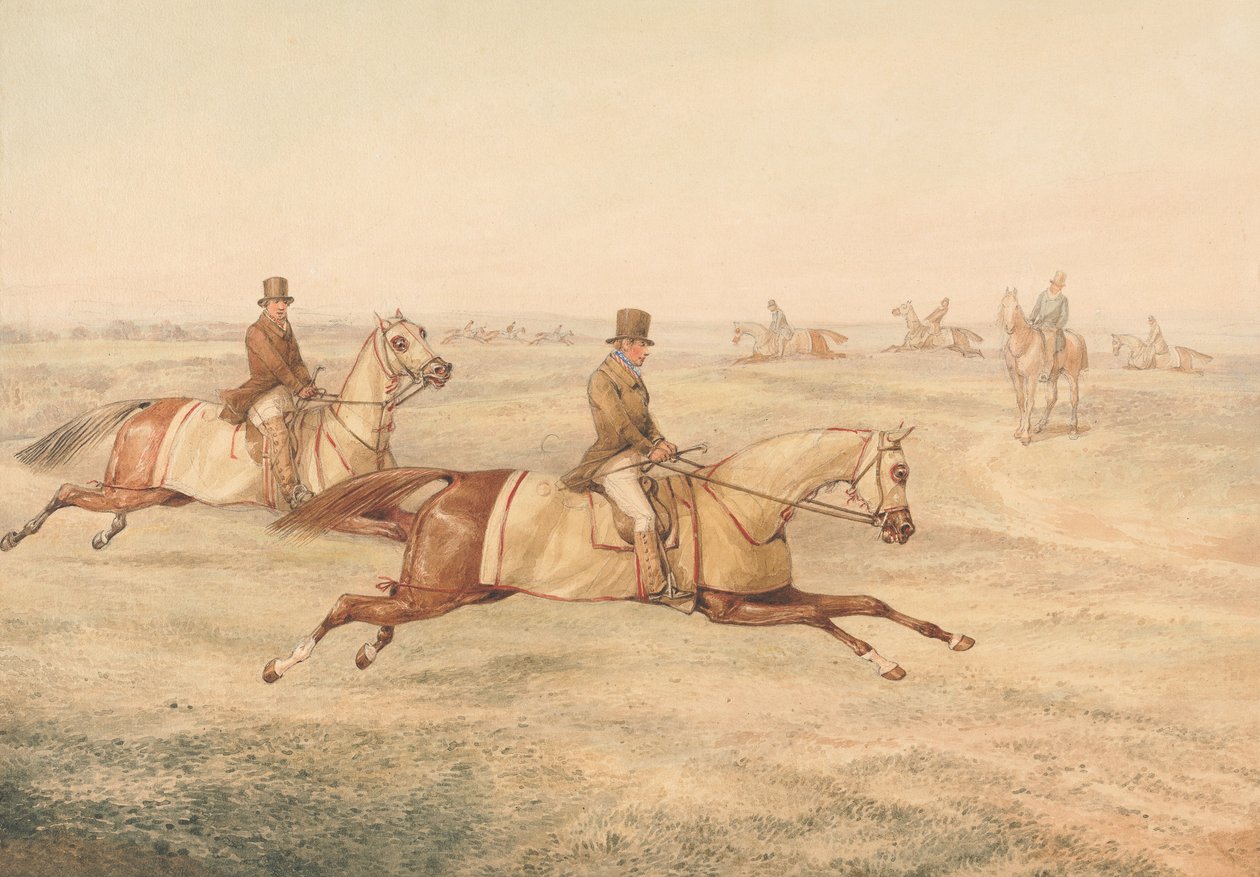 Deux cavaliers entraînant des chevaux au galop - Henry Thomas Alken