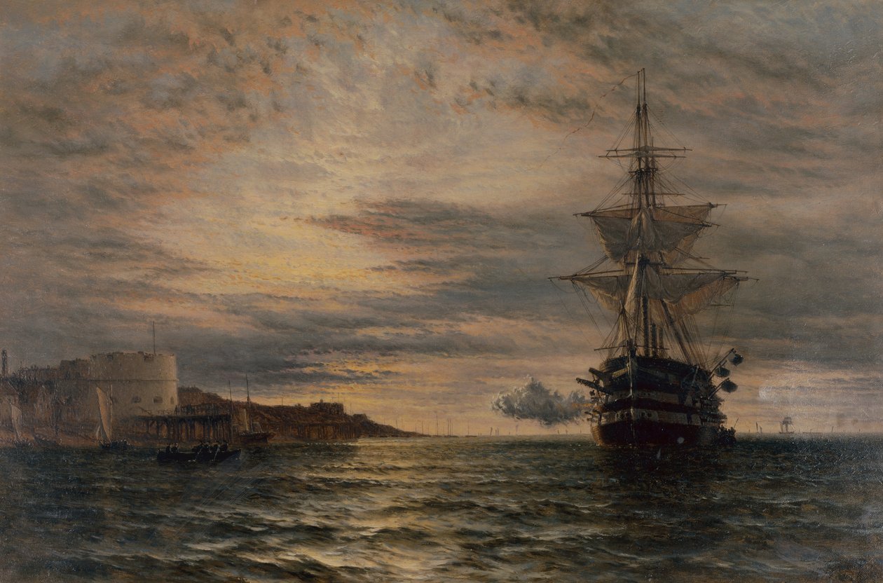 Le salut du matin du HMS St Vincent au large de Portsmouth - Henry Thomas Dawson