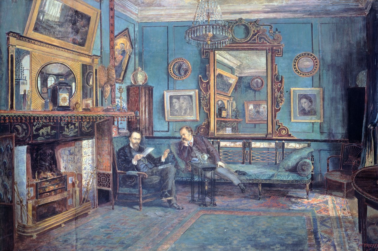 Dante Gabriel Rossetti lisant un poème à Theodore Watts-Dunton dans le salon - Henry Treffry Dunn