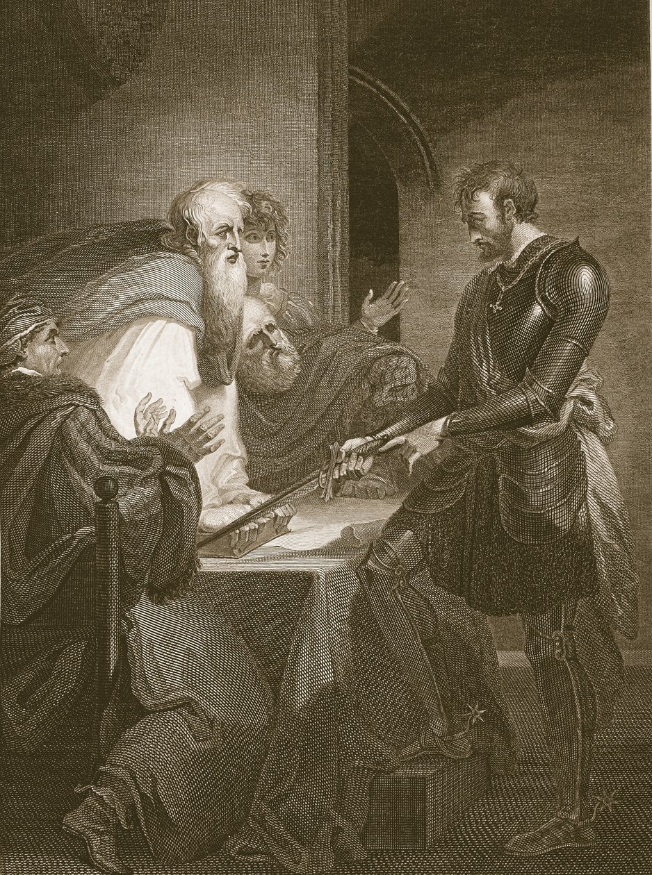 Earl Warenne justifiant les titres de ses domaines, gravé par J. Fittler, illustration de 