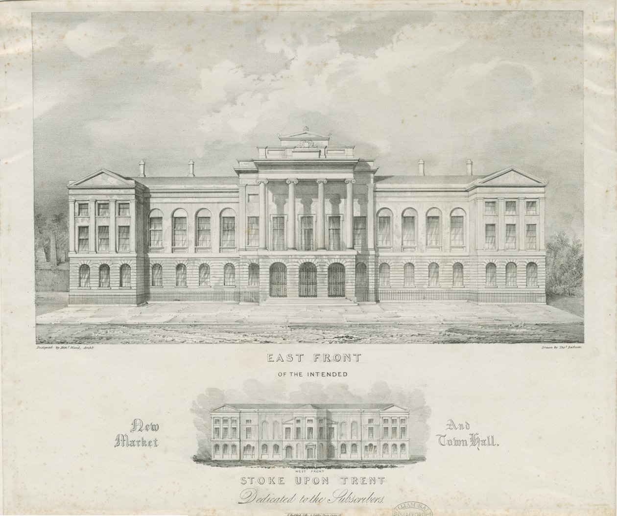 Stoke-upon-Trent - Nouveau marché et hôtel de ville prévu : lithographie - Henry Ward