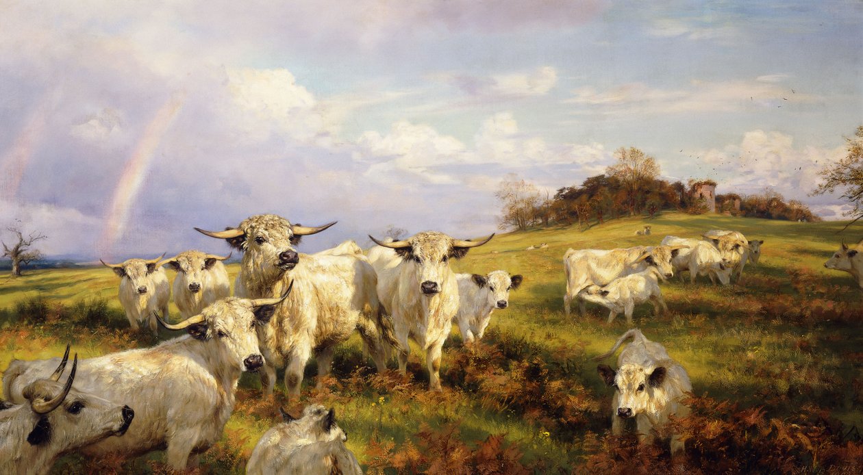Bétail Sauvage de Chartley, Château de Chartley au Loin, 1902 - Henry William Banks Davis