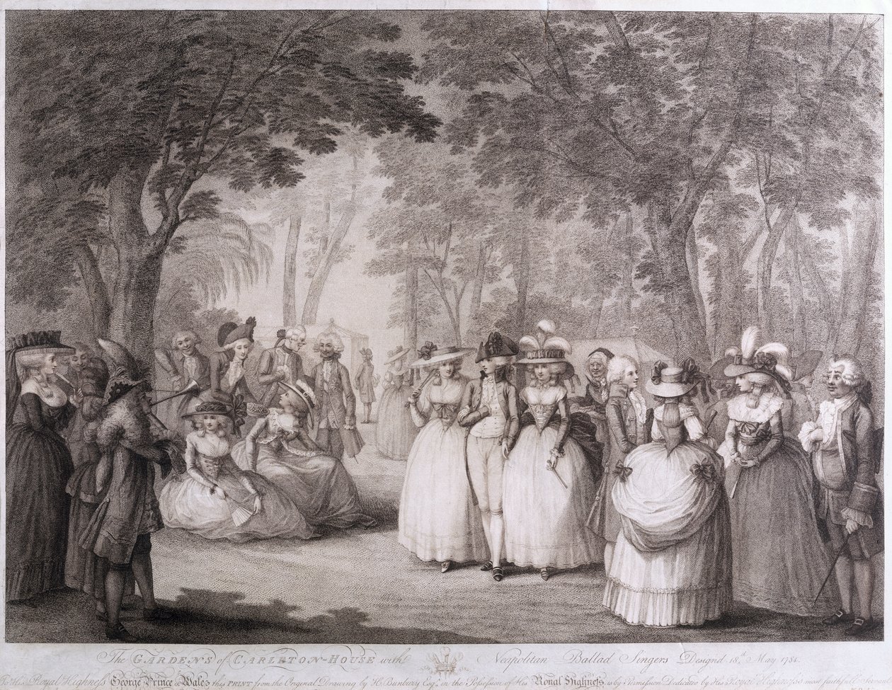 Les jardins de Carlton House avec des chanteurs napolitains, gravé par William Dickinson, 1784 - Henry William Bunbury