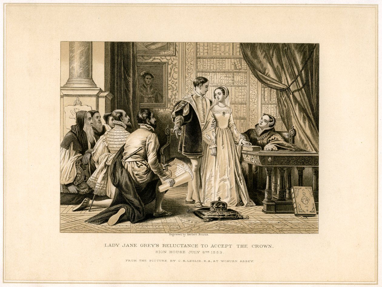 La réticence de Lady Jane Grey à accepter la couronne, XIXe siècle - Herbert Bourne