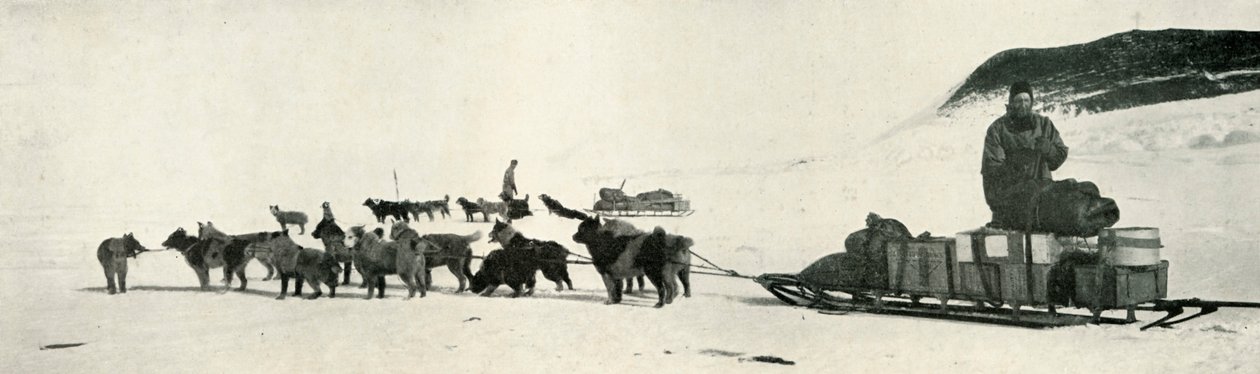 Meares et Demetri avec leurs équipes de chiens quittant Hut Point, vers 1911, 1913 - Herbert Ponting