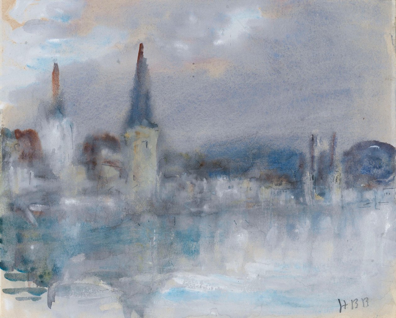 Le pont de la Chapelle et la cathédrale de Lucerne, en Suisse, par temps pluvieux - Hercules Brabazon Brabazon