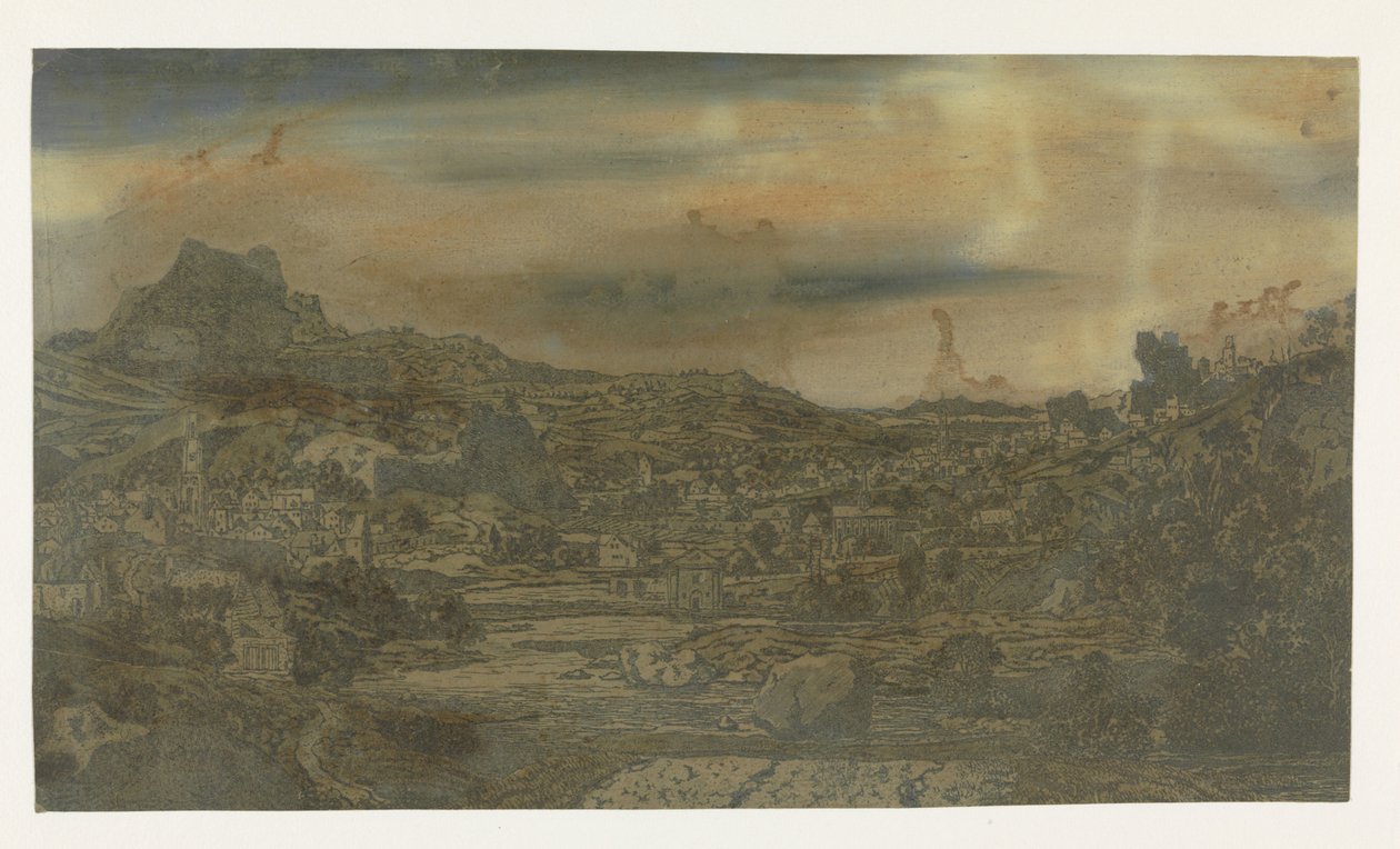 Vallée avec une rivière et une ville avec quatre tours - Hercules Segers