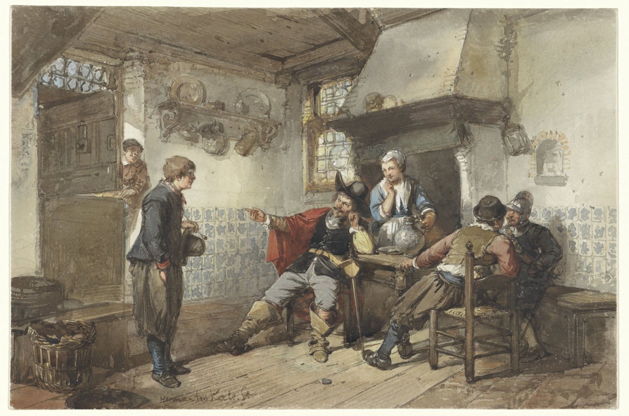 Quelques hommes et un soldat dans une auberge - Herman Frederik Carel ten Kate