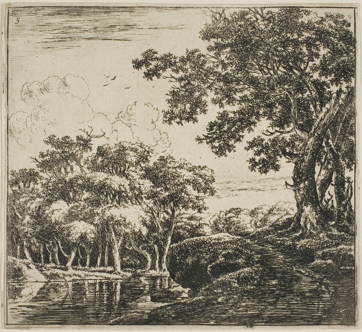 Trois grands arbres sur une colline, cinquième planche d