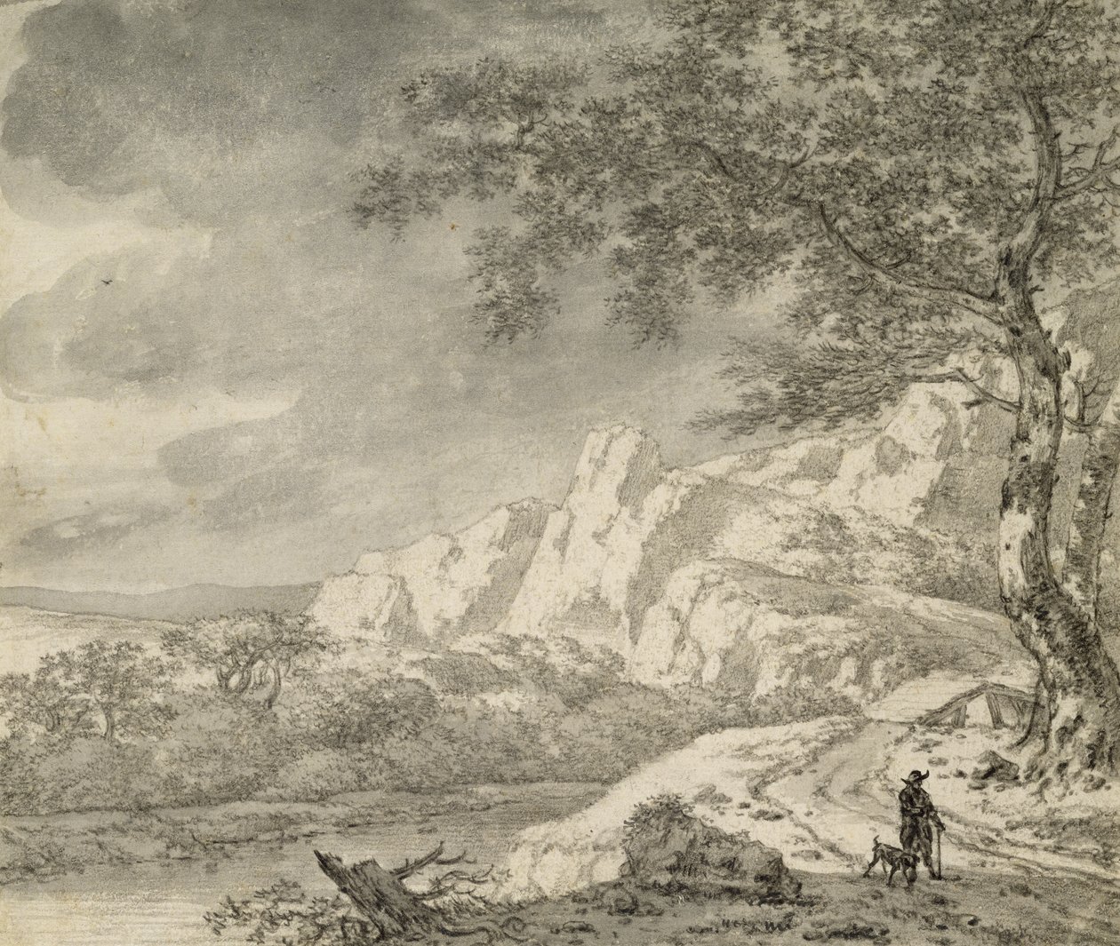 Paysage montagneux avec un randonneur - Herman Nauwincz