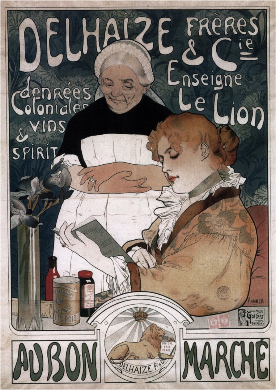 Affiche publicitaire pour les biscuits Delhaize Frères & Cie, 1900 - Herman Richir