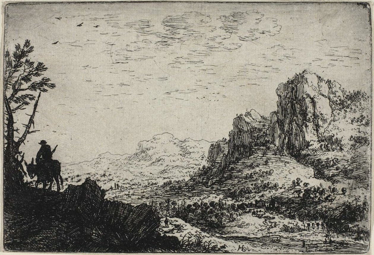 Un voyageur monté sur une mule, extrait de Six paysages - Herman Saftleven