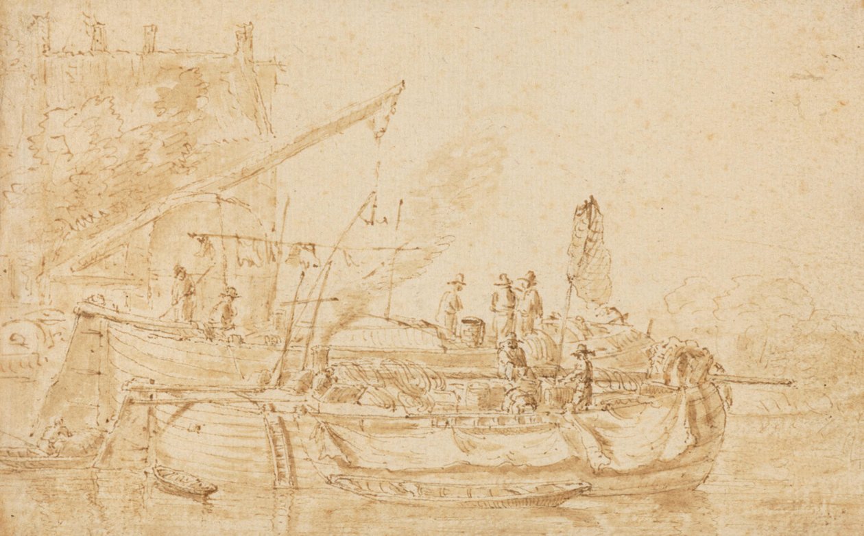 Bateaux fluviaux à un quai - Herman Saftleven