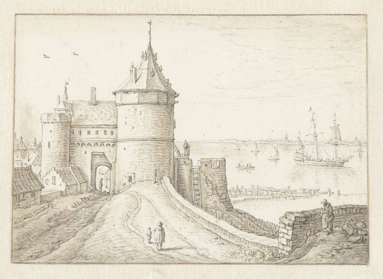 Porte de ville avec vue sur la mer - Herman Saftleven