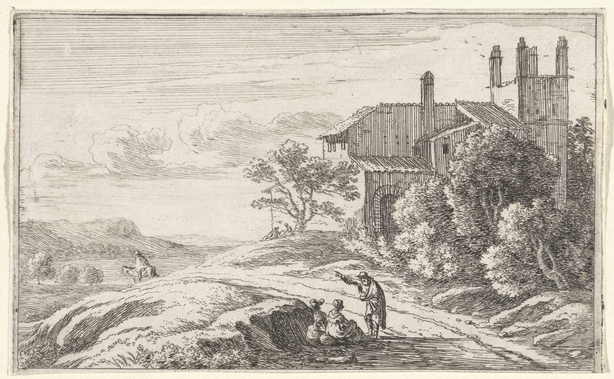 Bâtiment avec une tour carrée (Titreblad en twaalf gezichten op Rome) - Herman van Swanevelt