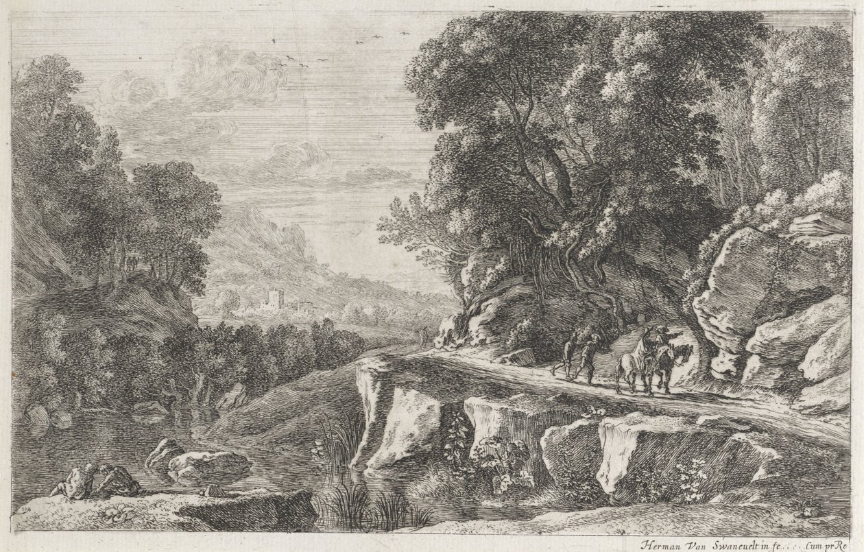 Landschap met twee ruiters - Herman van Swanevelt