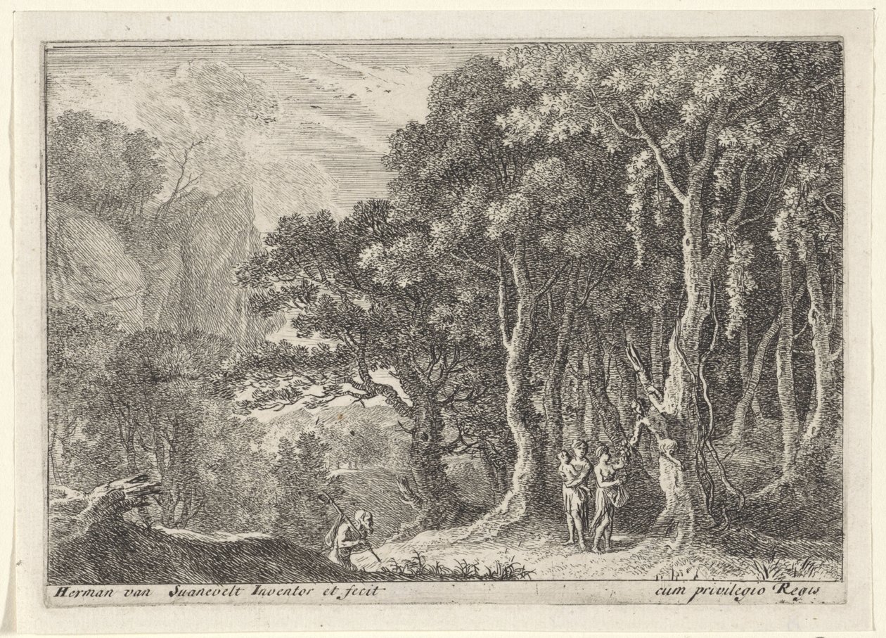 Satyre récoltant des fruits (Landschappen met saters) - Herman van Swanevelt