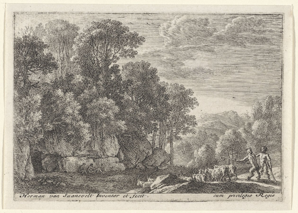 Deux satyres avec un troupeau de chèvres - Herman van Swanevelt
