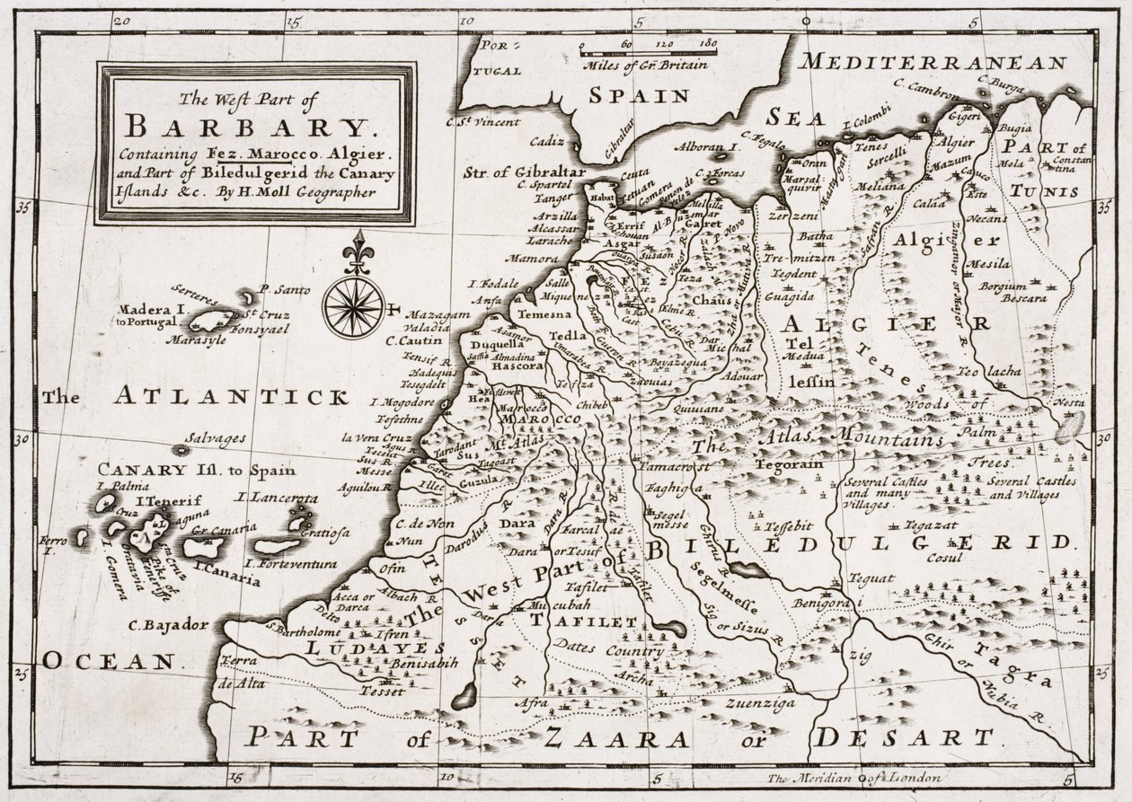Carte de la partie ouest de la Barbarie, vers 1720 - Hermann Moll