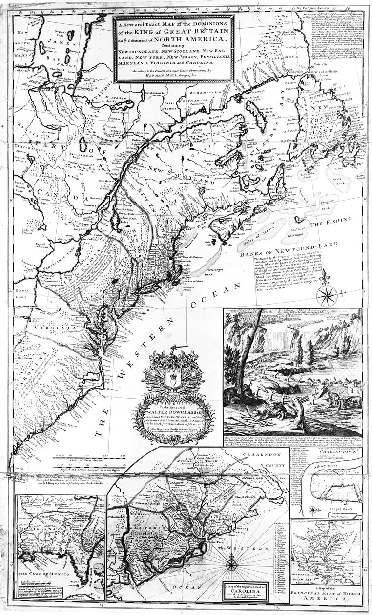 Carte des dominions de la Grande-Bretagne en Amérique du Nord, 1711 - Hermann Moll