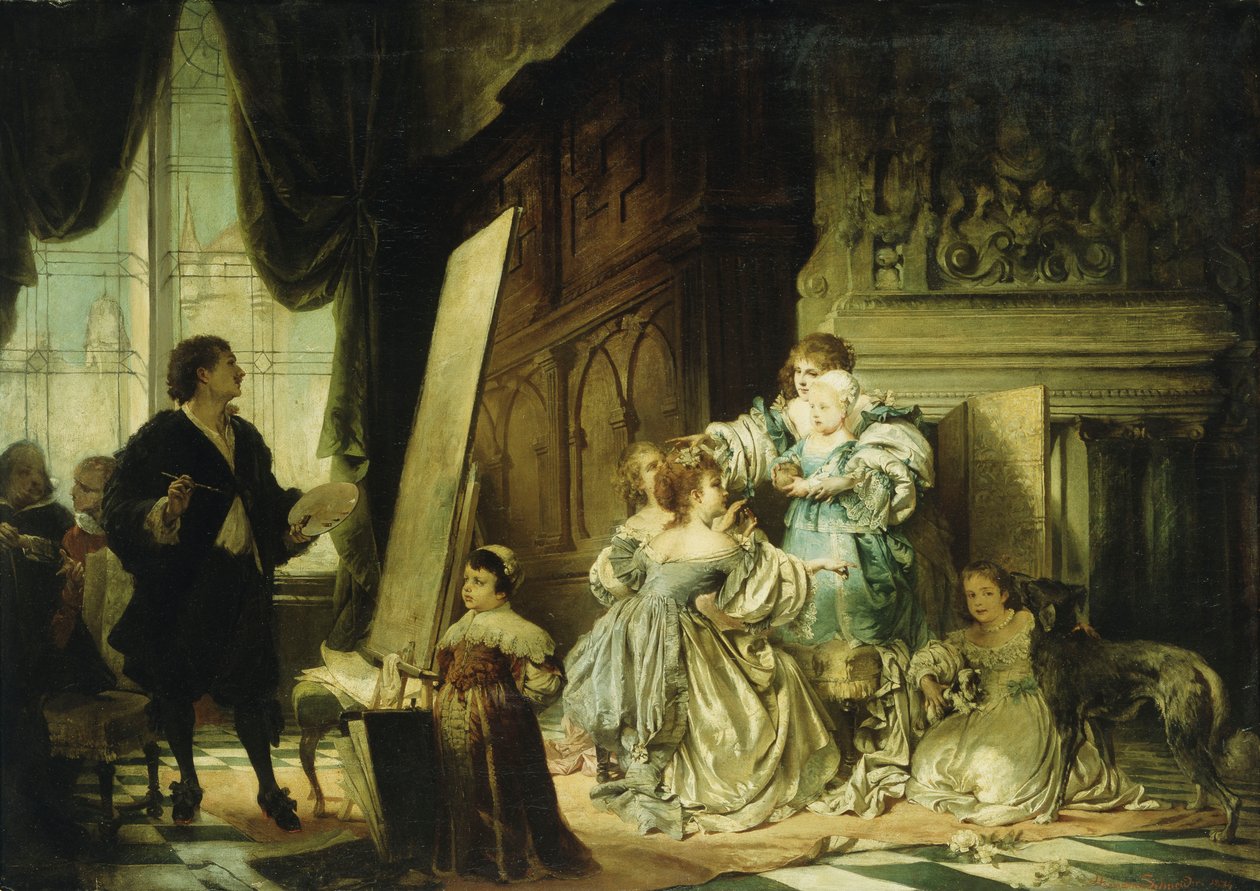 Van Dyck dans son atelier peignant un portrait de Charles, prince de Galles, fils de Charles Ier, 1876 - Hermann Schneider